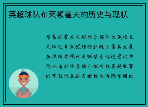 英超球队布莱顿霍夫的历史与现状